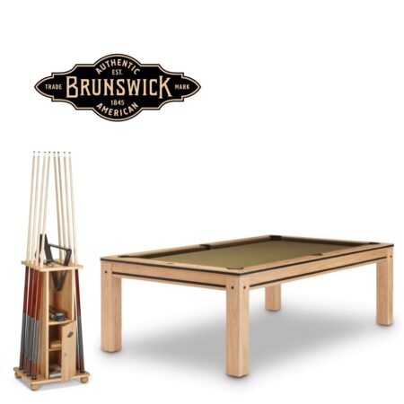 8ft Brunswick Hickory Pool Table with Floor Cue Rack
