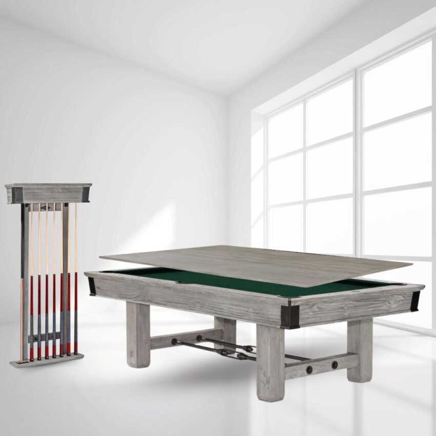 8ft Brunswick Canton Rustic Grey Pool Table with Dinning Top & Cue Rack