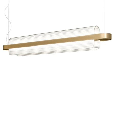 Double Fluted Glass Tube with Brass Band Interior Billiard Light