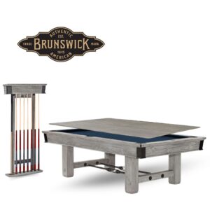 8ft Brunswick Canton Rustic Grey Billiard Table with Dinning Top & Cue Rack